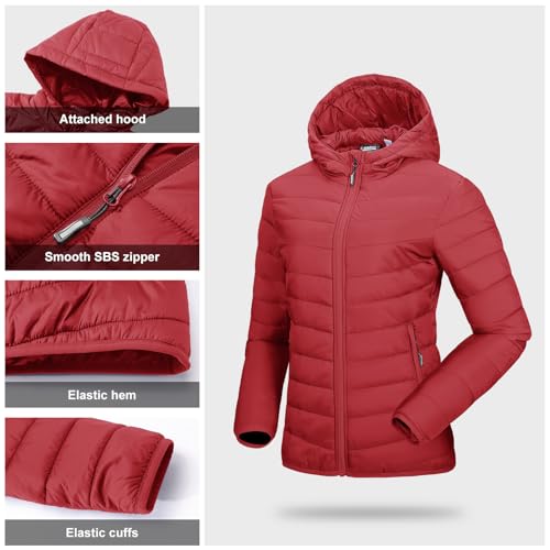 Image of Outdoor Ventures Women's Packable Lightweight Full-Zip Puffer Jacket with Hood Quilted Winter Coat