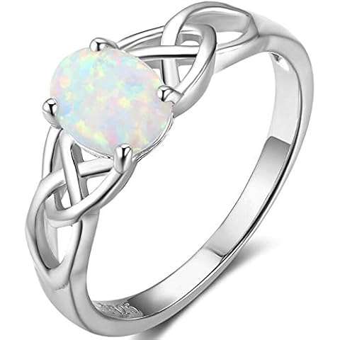 925 Sterling Silver Oval Cut Fire Opal Celtic Knot Wedding Engagement Promise Ring (X) Cover