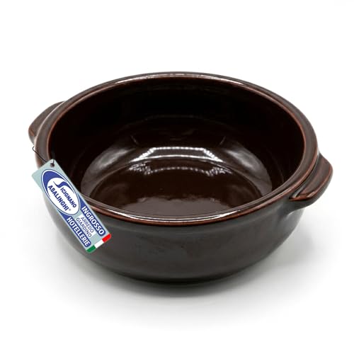 Sicignano Tegamino in Terracotta Smaltata per Forno e Gas, Teglia Terrina Ø 15,5 x 5,5 cm, Gnocchi alla Sorrentina, Parmigiana, Messicana (Marrone)