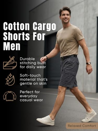 Image of GRECIILOOKS Men'S Cotton Cargo Shorts, Lightweight Half Pant Elastic Waist Casual Summer Shorts with Pockets