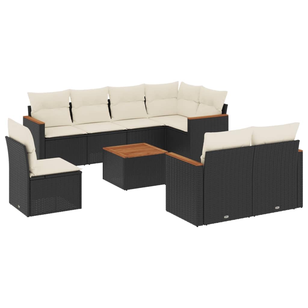 Set Sofas Jardin 8 Piezas Cojines Ratán Sintético Negro
