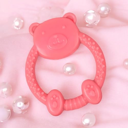 Image of MamaLaps Soft Silicone Baby Teether, Silicone BPA Free Teethers for Newborn Infant, Teething Toy for Babies with Textured Surface for Soothing Gums (Pack of 1, Teddy-Pink)