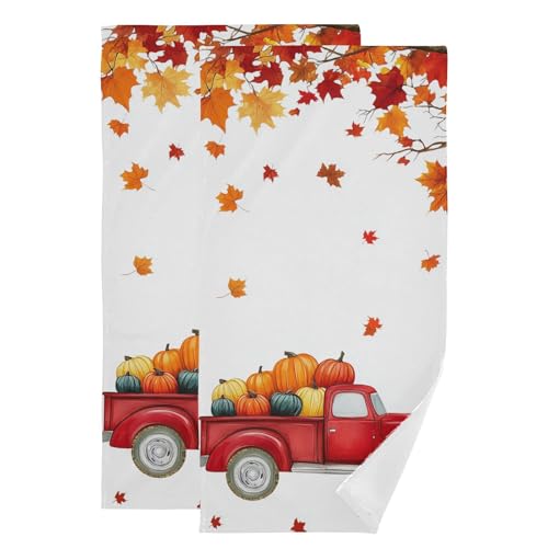 Vdsrup Autumn Truck Hand Towels Towel Set of 2 Small Bath Towels Soft Guest Face Towel Bathroom Decorations Thin Kitchen Tea Dish Towels 14x28 in