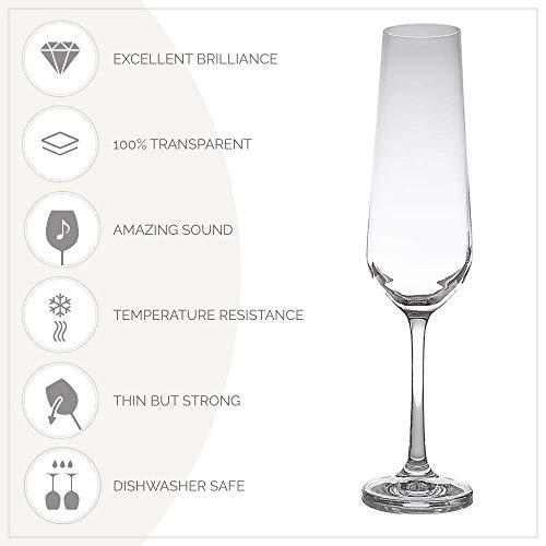 Crystal Champagne Flute Set Of 6 (6.8 Ounces)| Elegant And Clear Rose Stemware, For Champagne, Prosecco, Mimosas Or Cocktails |100% Lead-Free And Shatterproof | Made In Europe | #TOP5