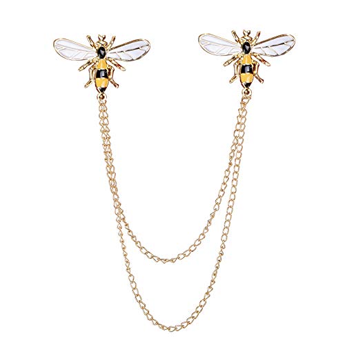 Image of Dreuyet Honey Bee Brooches for Women Men CZ Crystal Cute Bee With Hanging Chain Tassel Badge Suit Collar Brooch Lapel Pin Vintage Insect Themes Hanging Brooches Pins Accessories