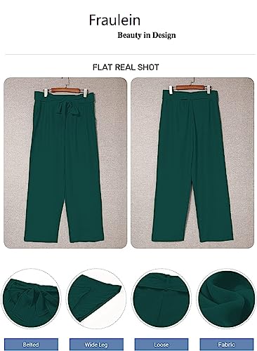 Image of FRAULEIN Women's Western Stylish Trousers Relax Fitting Belted Wide Leg [S - 5XL] Size Pants