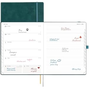 POPRUN Weekly Planner 2026-2027 (Large 8.5''x 10.5'') Academic Calendar (JUL.26 - JUN.27) Appointment Book with Monthly Tabs, Leather Soft Cover, Inner Pocket, 100 GSM - Petrol Green