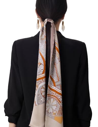 100% Mulberry Silk Double-Sided Dual Print Long Neck Scarf Hair Wrap Handbag Handle Ribbon Gift Wrapped for Women3