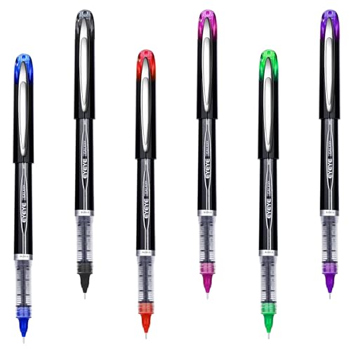 EYEYE 0.5mm Rollerball Pens 6 Assorted Colors, Extra Fine Point Needle Pen Quick Dry, Liquid Ink Pens Fine Point Smooth Writing Pen for Journaling, Note Taking, Office, School Supplies