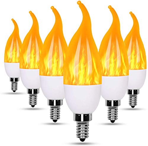 Venforze E12 Flame Bulbs 6 Pack, 3 Mode LED Candelabra Flame Light Bulb 1.2 Watt Warm White Chandelier Flame Bulbs,1800k Candle Light Bulbs, Flame Tip for Christmas Party Decorations