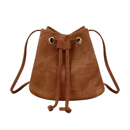 Image of FuninCrea Drawstring Samll Crossbody Bags for Women, Soft PU Leather Drawstring Cross Body Bag Womens Bucket Bag with Adjustable Opening And Strap, Small Shoulder Bags for Women (Brown)