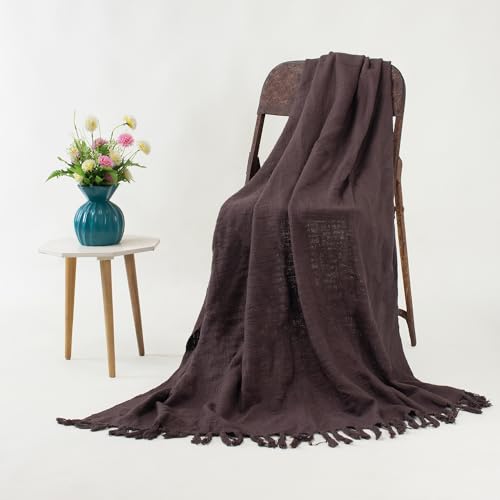 Image of Pure Cotton Hand Woven Sofa Throw | Handmade 50X60 Inch Solid Blanket | Soft Blanket for Living Room, Bed, Couch and Chair | Reversible and Breathable (Coffee Brown)