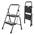 2 Step Ladder, Portable Steel Folding Step Stool with Wide Anti-Slip Pedal & Convenient Handgrip, 500lbs Sturdy Steel Ladder, Black