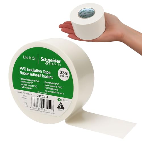 Schneider Electric Premium PVC Electrical Tape 50mm x 33m - Fire retardant White Insulation Wide Roll (2420304)