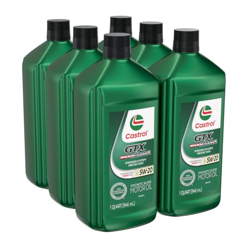Image of Castrol GTX High Mileage 5W-20 Synthetic Blend Motor Oil, 1 Qt, Pack of 6
