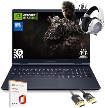 Alienware 16 Aurora Gaming Laptop AC16250, 16" WQXGA Display, NVIDIA GeForce RTX 5050, Intel Core 7-240H Processor, 16GB RAM, 2TB SSD, Backlit Keyboard, with Mytrix Assy Office Lifetime, Wins 11