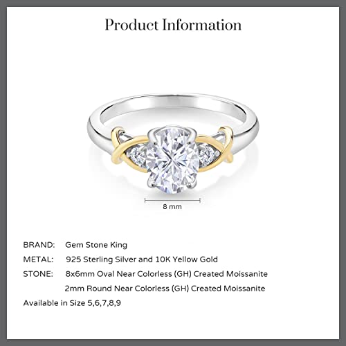 Gem Stone King 925 Sterling Silver And 10K Yellow Gold White Moissanite 3 Stone Engagement Ring For Women (1.58 Cttw, Oval 8X6Mm, Available In Size 5, 6, 7, 8, 9) #TOP3