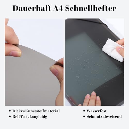 4 Stück Sammelmappe A4, Postmappe aus Kunststoff Transluzent Eckspannermappe mit Gummizug und Innenklappen Dokumentenmappe für Schule Büro Zuhause (Schwarz, mit Aufkleber)