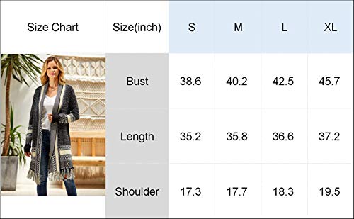 Ferbia Women Boho Cardigan Sweater Long Open Front Maxi Knit Sweaters Aztec Tribal Tassel Fringe Thin Coat