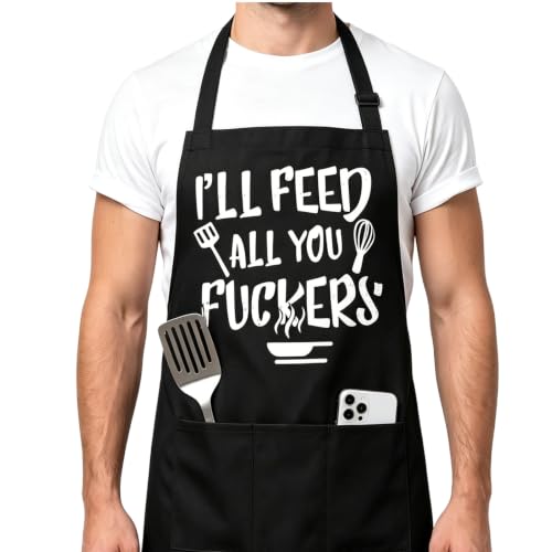 Image of LEKMBBY Funny Aprons For Men Novelty BBQ Apron With Pockets Cooking Gifts