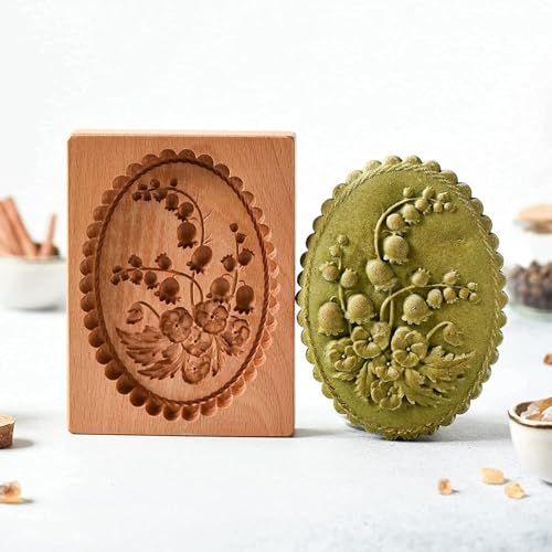 Carved Wooden Gingerbread Cookie Mold,3D Wooden Baking Mold Cookie Biscuit Press Stamp Molds, Cookie Cutter Set with Provance Rose Cookie Stamp , DIY Biscuit Chocolate Stamp Mould (Violet)