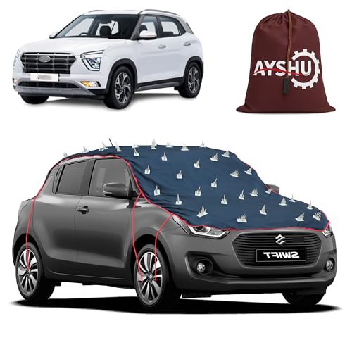 Image of AYSHU Water-Resistant Spike Car Cover for Hyundai Creta SX IVT - Protects from Dogs, Monkeys, Dust, Sunlight & UV - Full Roof Universal Fit