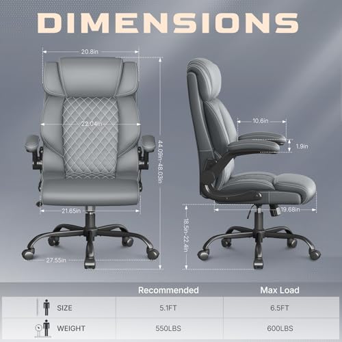 Image of Office Chair-Executive High Back Breathable Big and Tall Office Chair Flip-up Armrests Lumbar Support-Ergonomic Leather Rolling Swivel Chair with Rock Function for Working Studying Gaming,4 Pack