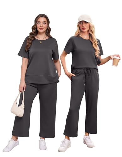 Image of XIEERDUO Women's Side Slit Lounge Sets 2026 Fashion 2 Piece Travel Outfits Cozy Loungewear Wide Leg Tracksuits S-3XL
