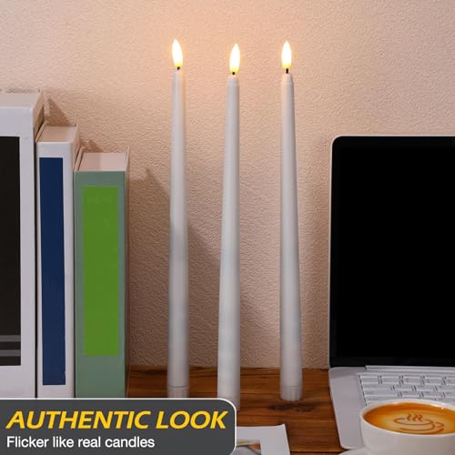Image of Tuanse 20 Pcs Flickering Flameless Taper Candles Bulk LED Battery Operated Realistic Flame Effect with Remote & Timer Safe No Fire Wax Drip Candles for Wedding Church Home Decor (12.4 inch,White)