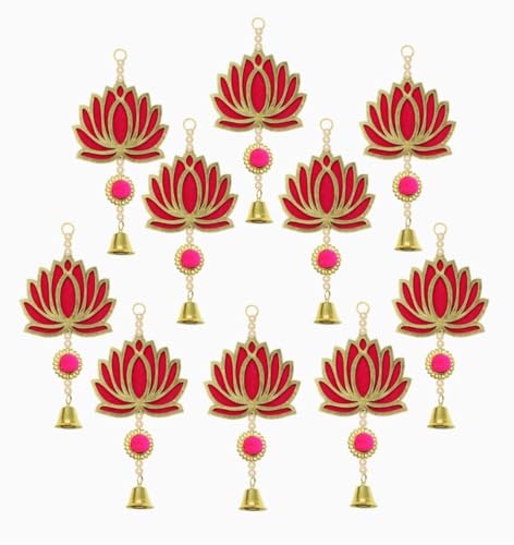 Image of Prapti Handicrafts Lotus Hangings for Decoration,Pack of 10,Pink Color Door /Wall Decor,Mandir Pooja Room,Temple Decor,Export Quality,Wedding /Festive Backdrop Decorative Items,Size -9 Inch