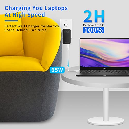 Flat Usb C Wall Charger, 65W Gan Usb C Wall Charger, Ultra Slim Wall Charger, Folding Travel Dual Port Usb Wall Charger, For Laptops, Tablets, Phones, Black #TOP2