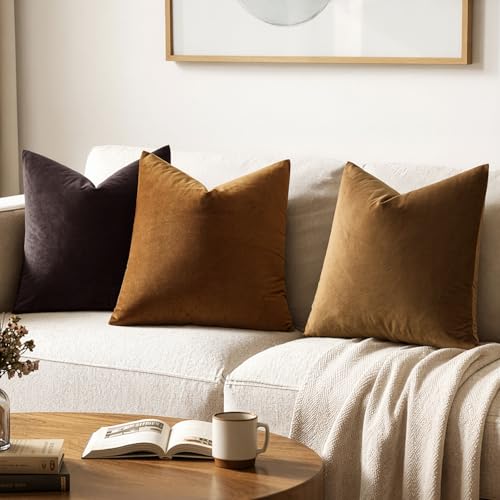 Image of MIULEE Velvet Throw Pillow Covers 18x18 Inch, Pack of 2 - Chocolate Brown, Super Soft Decorative Square Cushion Cases Modern Luxury Home Decor for Sofa, Couch, Bed, Chair