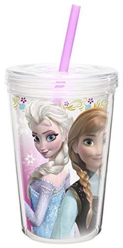 Zak Designs Disney Frozen 13 oz. Insulated Tumbler With Straw, Anna & Elsa