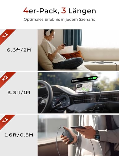 LISEN 60W USB C Kabel, [4er Pack, 0,5M 1M 1M 2M] USB C auf USB C Kabel Set, PD 3.0 Schnellladekabel USB C für iPhone 17 Pro Max Zubehör,iPhone 16 15,Switch,Samsung Galaxy S25,Pixel,MacBook,iPad,Xiaomi