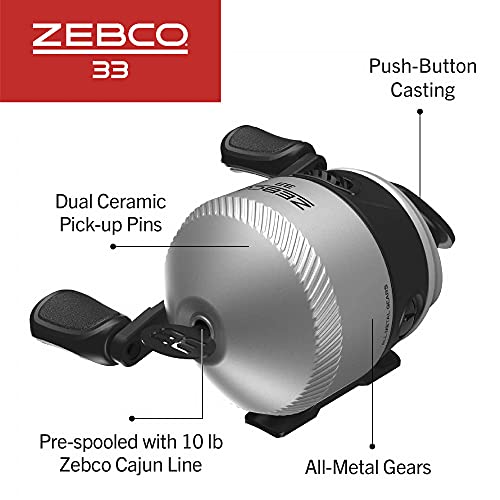 Zebco 33 Spincast Reel And Fishing Rod Combo, 6-Foot 2-Piece Fiberglass Rod With Eva Handle, Quickset Anti-Reverse Fishing Reel With Bite Alert, Silver/Black #TOP4