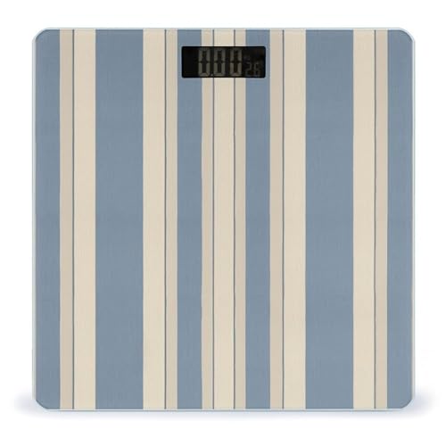 Báscula digital para baño azul y beige a rayas