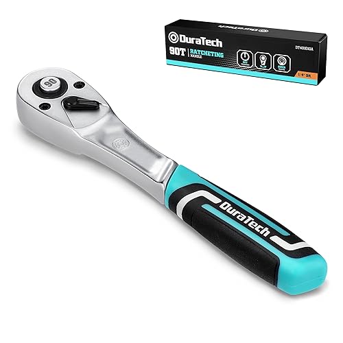 DURATECH Llave de Carraca de 1/4 Pulgada, Mango de Llave de Trinquete, Carraca Pequeña de 147mm, Liberación Rápida, 90 Dientes, Acero Cr V