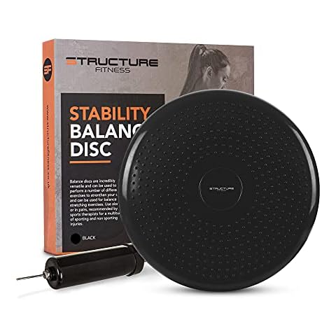 SF Stability Balance Disc with Hand Pump - Thick Inflatable Wobble Stability Balance Board Posture Tone Fitness Core Strength and Agility - Yoga Exercise Gym Workouts Rehabilitation (Black) Cover