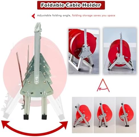 Foldable Wire Spool Holder, Portable Cable Caddy Rack Dispenser for 9-Inch Reels, Durable Steel Reel Stand for Easy Storage and Organization, Perfect for DIY and Workshop Use