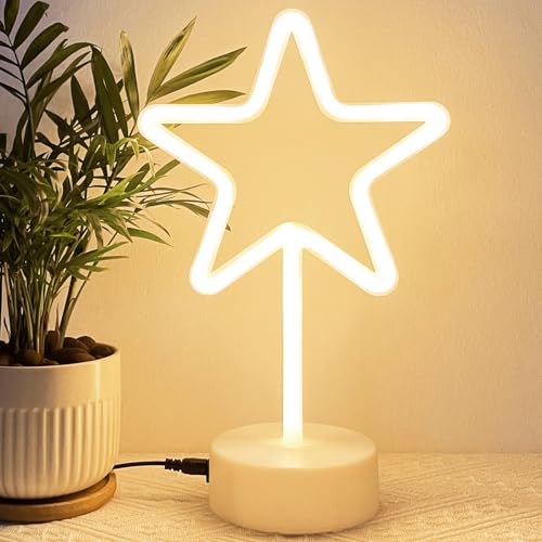 HOHOSIGN Star Neon Sign Light, USB/Battery Operated Neon Sign with Base LED Stand Star Table Lamp, Light up Warm White Christmas Decor for Room Bedroom Office Classroom Nursery School Birthday Party by HOHOSIGN - Used condition - Image 7