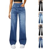 Baggy Jeans Women,Jeans for Women UK Fashion Elasticated High Waist Wide Leg Trousers Slim Fit Ladies Denim Pants Pull On Baggy Stretch Bootcut Jeggings Straight Leg Streetwear Outfits Clothing