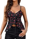 Avidlove Womens Lace Cami Top Asymmetrical Hem Going Out Y2K Tank Top Red Cherry Print XX-Large