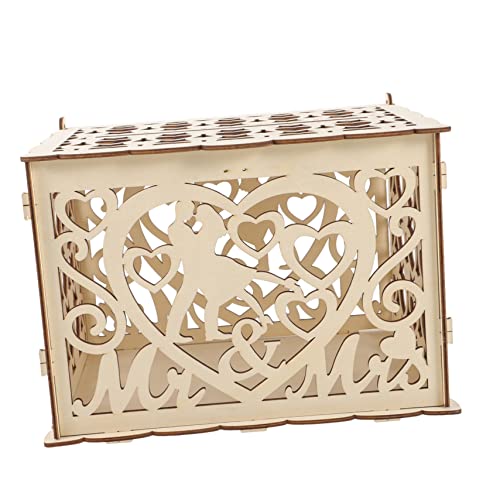 Cabilock Decorative Wooden Wedding Cards Box Hollow Heart Design Elegant Card Holder for Collecting Greetings and Cash at Weddings Anniversaries and Special Events