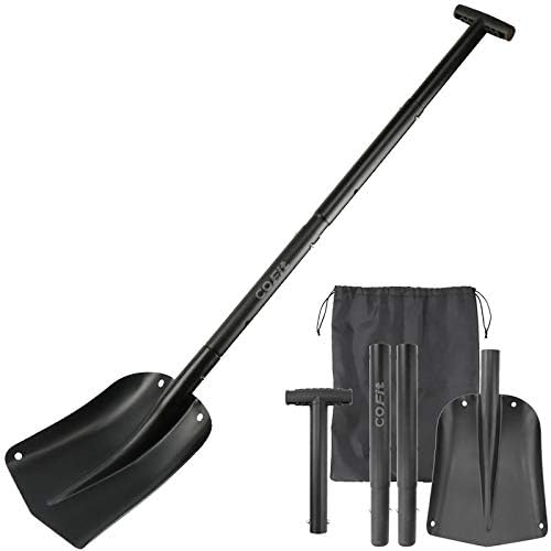 COFIT 110cm Retractable Snow Shovel, Aluminium Alloy Snow Sand Mud Removal Tool for Car Outdoor Camping and Garden, Detachable Four-piece Construction, Black