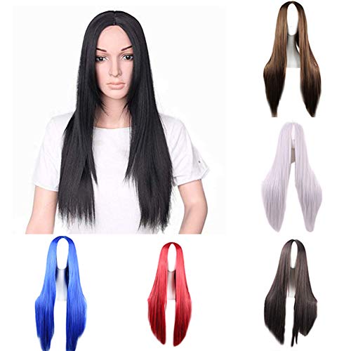 guohanfsh Peruca longa de cabelo humano liso feminino cor lisa acessório para cosplay, fibra de alta