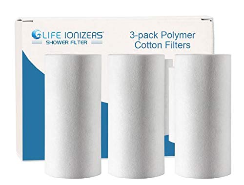 Life Ionizer Replacement Shower Filter - Removes 99% of Chlorine, Toxins, Contaminants Using Activated Carbon Fiber (3 Pack Polymer Cotton Filters)