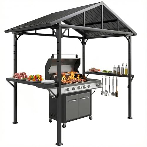 Outsunny Abri pour Barbecue tonnelle de Jardin 252 x 156 x 248 cm en Acier avec 2 Étagères Latérales et Crochets, tonnelle Barbecue Exterieur pour Terrasse, Jardin, Cour, Noir