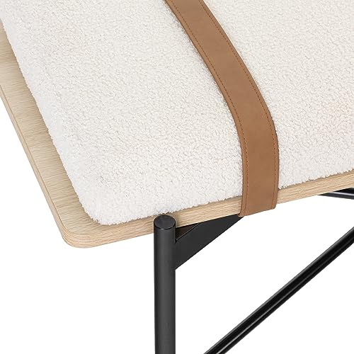 Nathan James Thatcher Upholstered Entryway Bench with Removable Boucle Cushion, Vegan Leather Straps, and Matte Black Metal Legs by Nathan James - Image 5