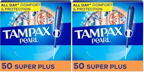 Image of Tampax Pearl Tampons Super Plus Absorbency, with Leakguard Braid, Unscented, 50 Count (Pack of 2)