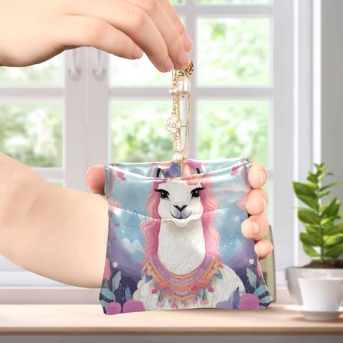 Cute Llama Cartoon Coin Purse Leather Pouch Change Purse, Squeeze Coin Pouch for Cards, Keys & Lipsticks, Unisex4